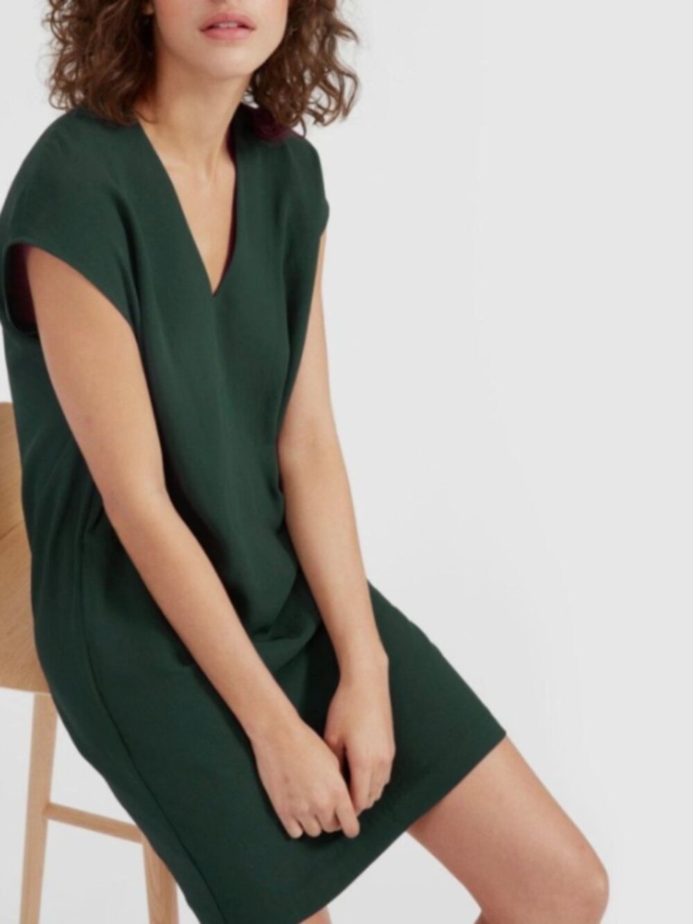Everlane Women's The Japanese GoWeave V-Neck Cocoon Dress in Green - Picture 2 of 5